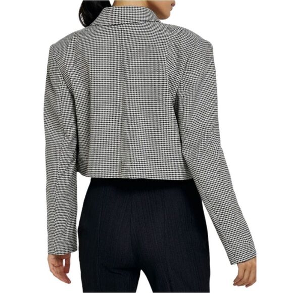 River Island Houndstooth Check Cropped Ioen Front Blazer Size 8 - Picture 4 of 7